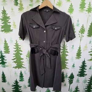 Sharagano Charcoal Button-Up Midi Dress